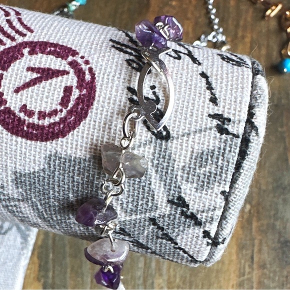 amethyst white gold heart rosary link dainty chain bracelet adjustable - Picture 4 of 11